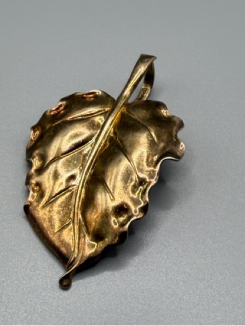 Gold Plated Sterling Silver Leaf Pendant Necklace Charm